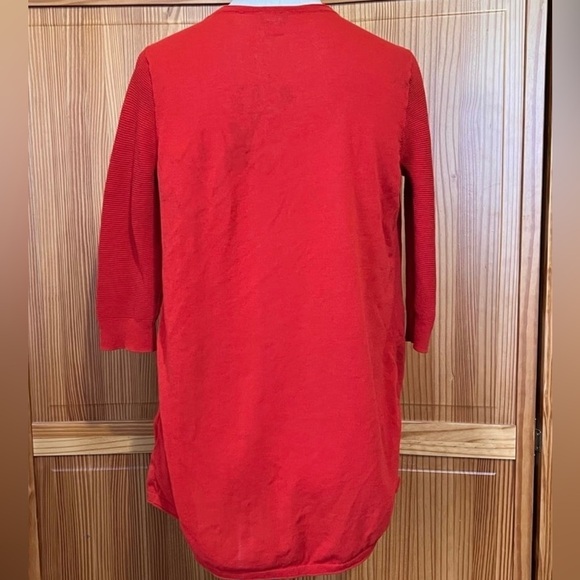 Chicos 1 (Medium) Red Elbow Length Lightweight Open Front Cardigan Long Modest - Picture 4 of 9